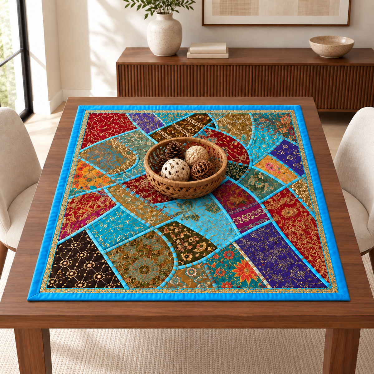Mantel Decorativo Azul Turquesa Patchwork - BOUTIQUEDELAINDIA
