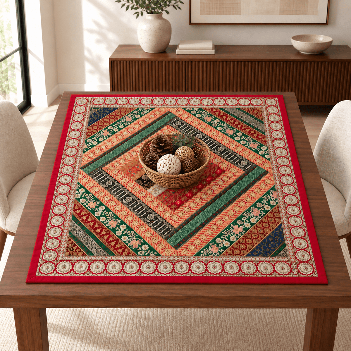 Mantel Cuadrado Rajastán Esmeralda - BOUTIQUEDELAINDIA