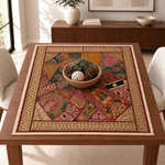 Mantel Patchwork Burdeos con Bordados Artesanales de Inspiración India - BOUTIQUEDELAINDIA