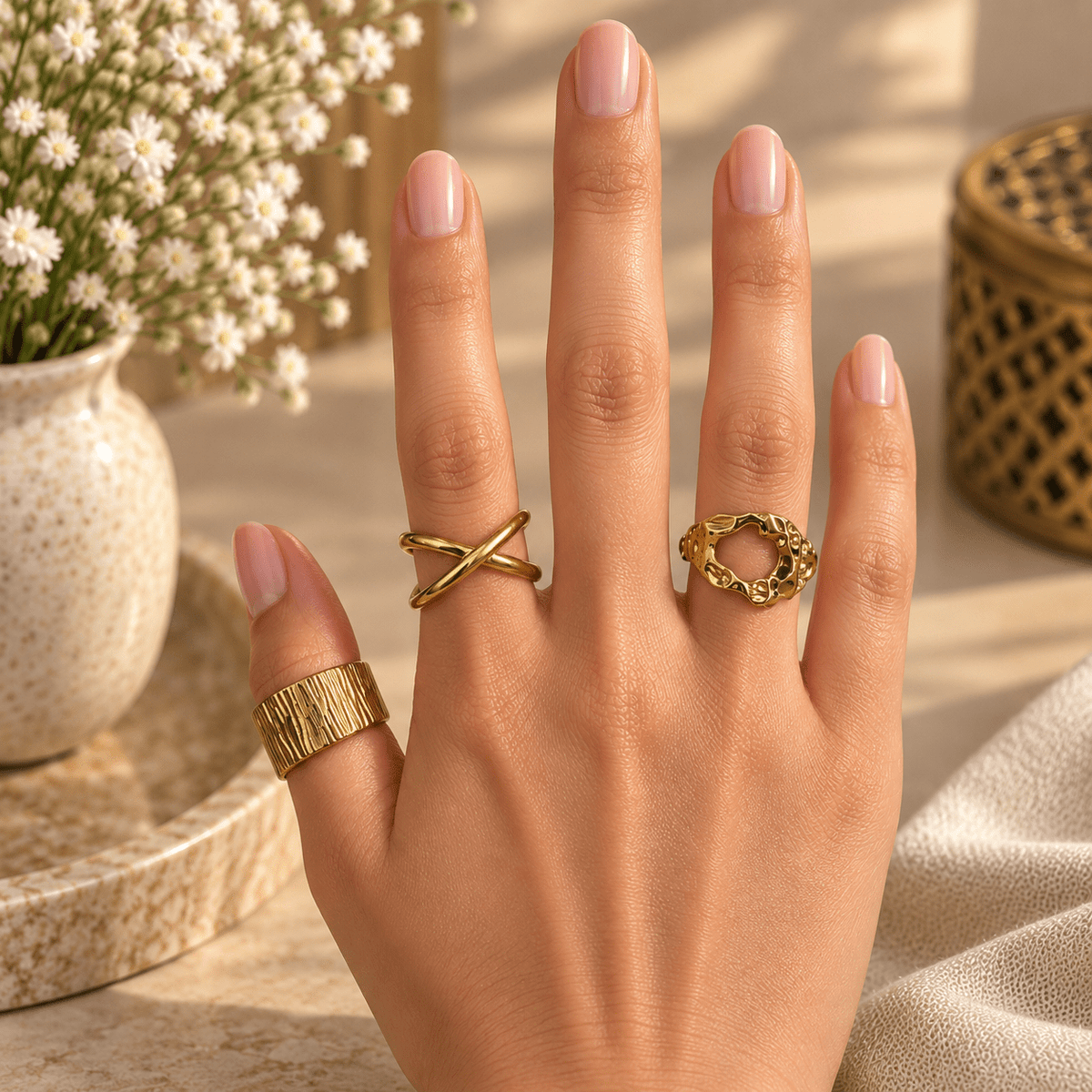 Combo Ishani de 3 Anillos en Bronce Dorado - BOUTIQUEDELAINDIA