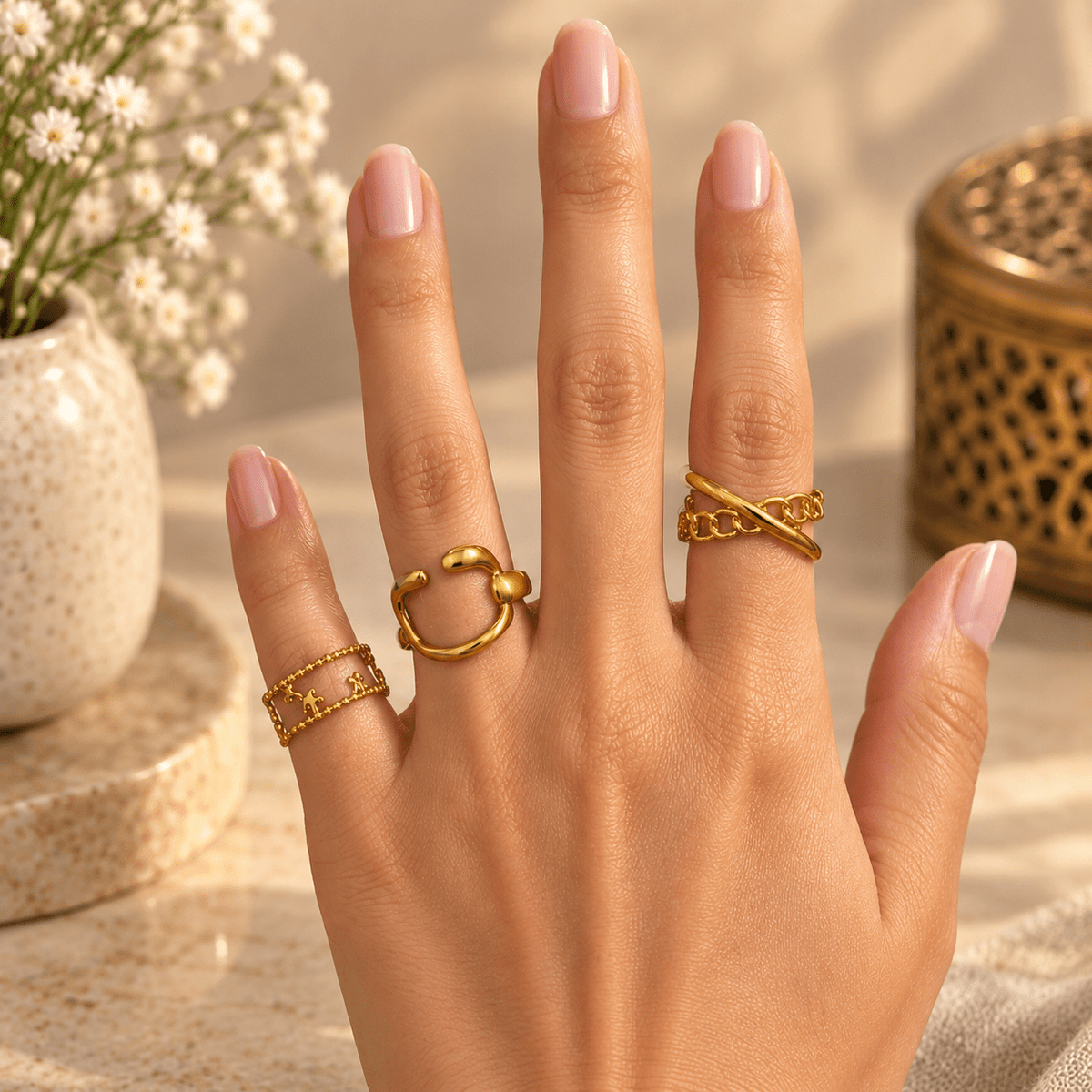 Combo Samira de 3 Anillos en Bronce Dorado - BOUTIQUEDELAINDIA