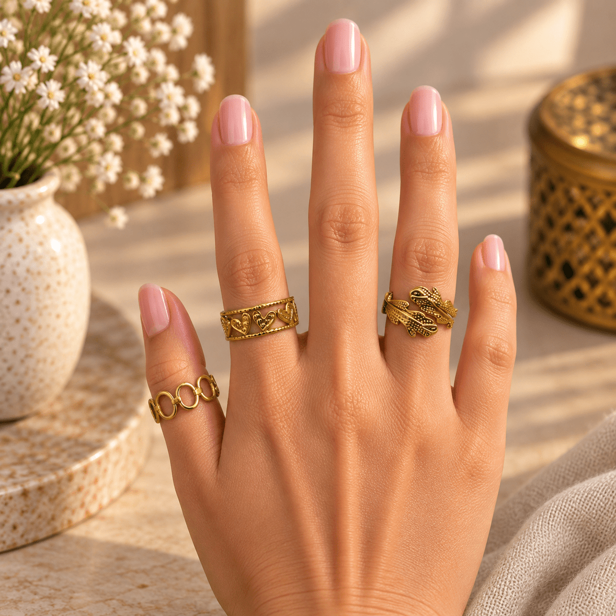 Combo Priya de 3 Anillos en Bronce Dorado - BOUTIQUEDELAINDIA
