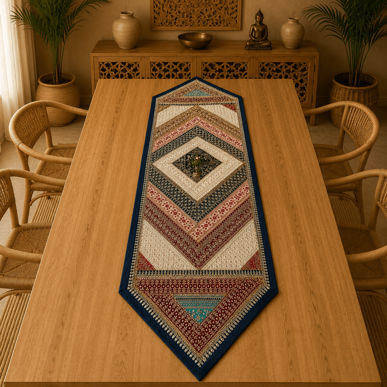 Pie de cama Camino de Mesa Bordado Oriental - BOUTIQUEDELAINDIA