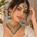 Combo Noor de Collar, Aretes y Tikka en Bronce - BOUTIQUEDELAINDIA