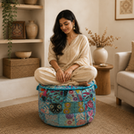 Puff Patchwork Meera Turquesa Artesanal
