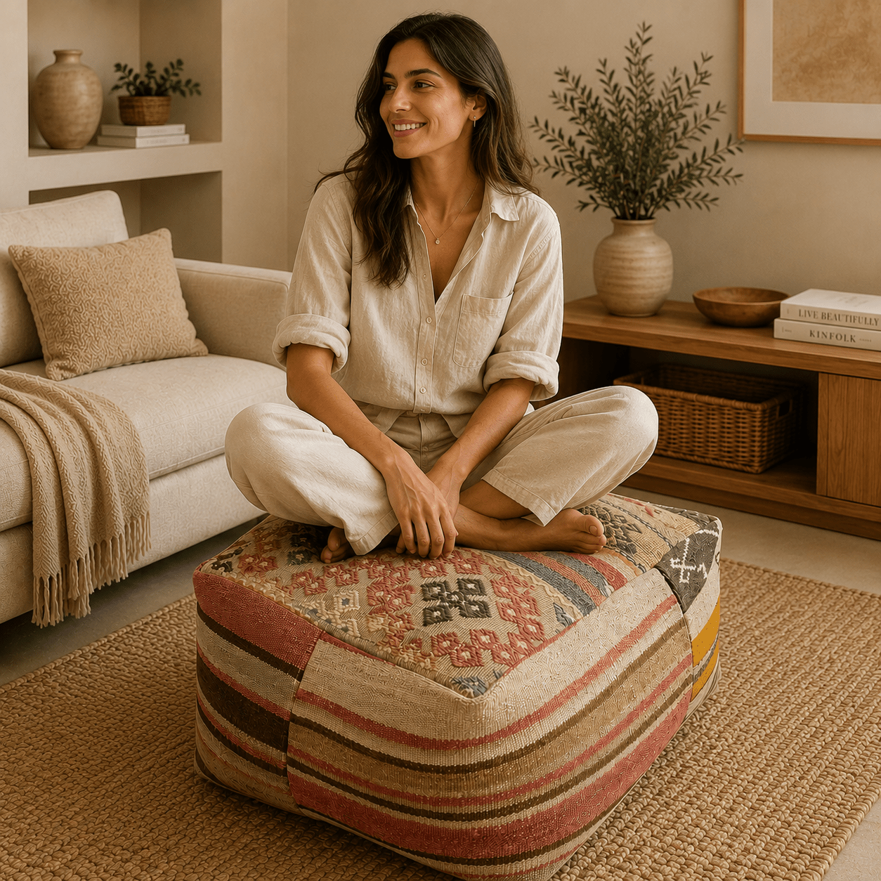 Puff Circular Kilim Sultana de Anatolia - BOUTIQUEDELAINDIA