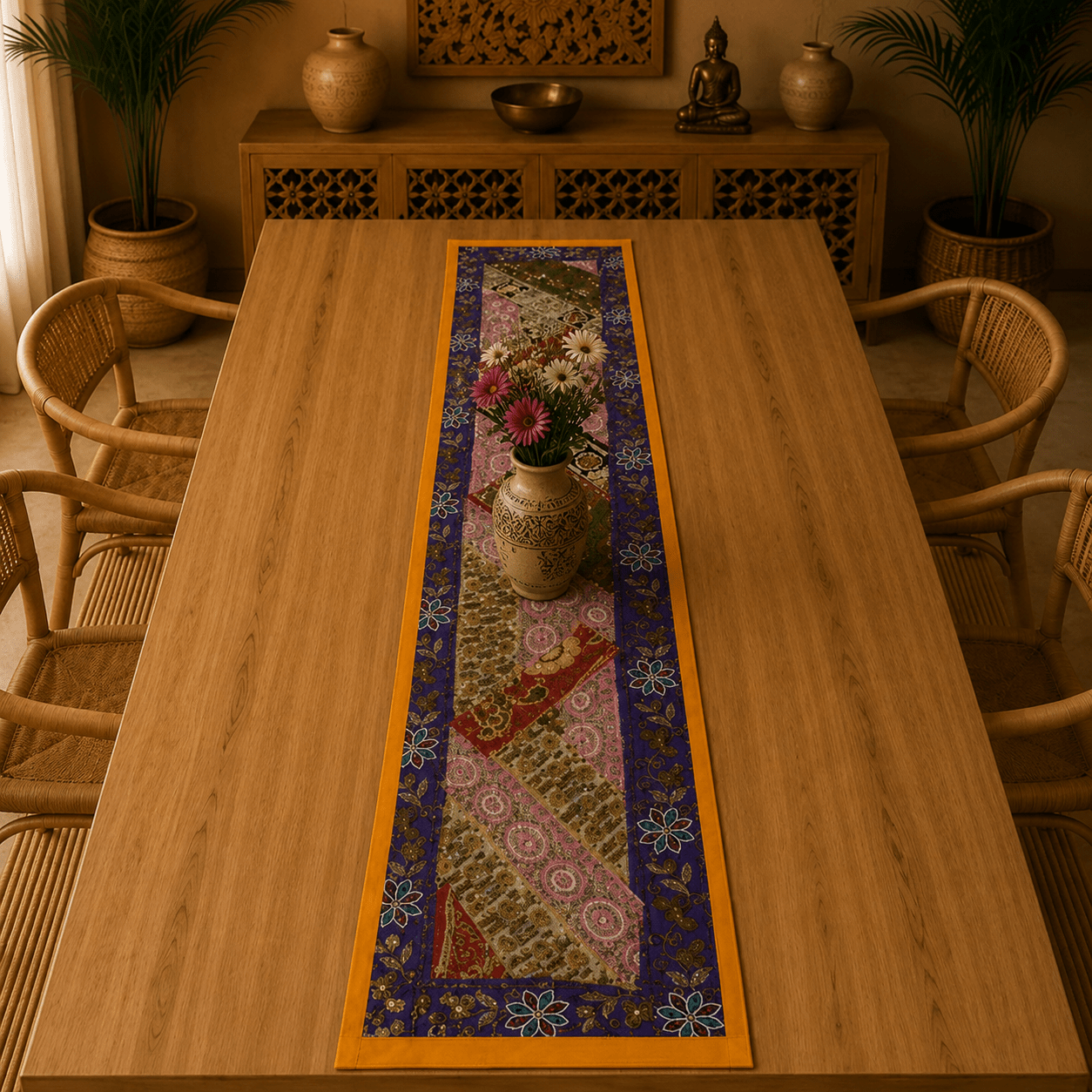 Camino de Mesa Patchwork Morado y Dorado - BOUTIQUEDELAINDIA