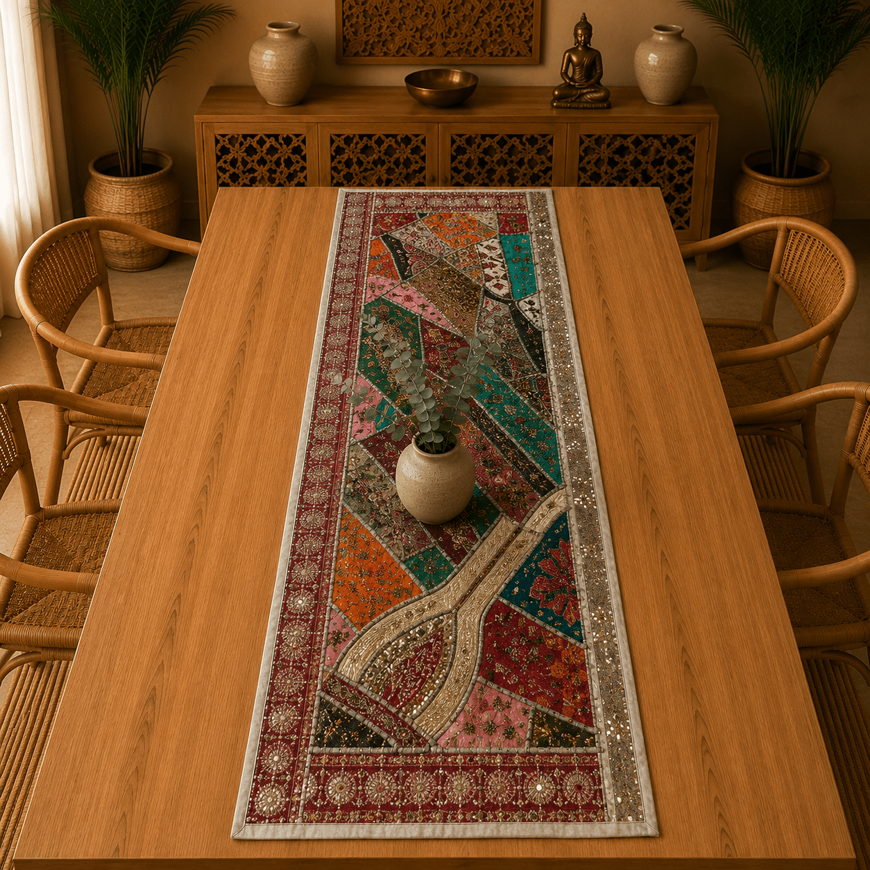 Camino de Mesa Decorativo Patchwork en Tonos Tierra - BOUTIQUEDELAINDIA