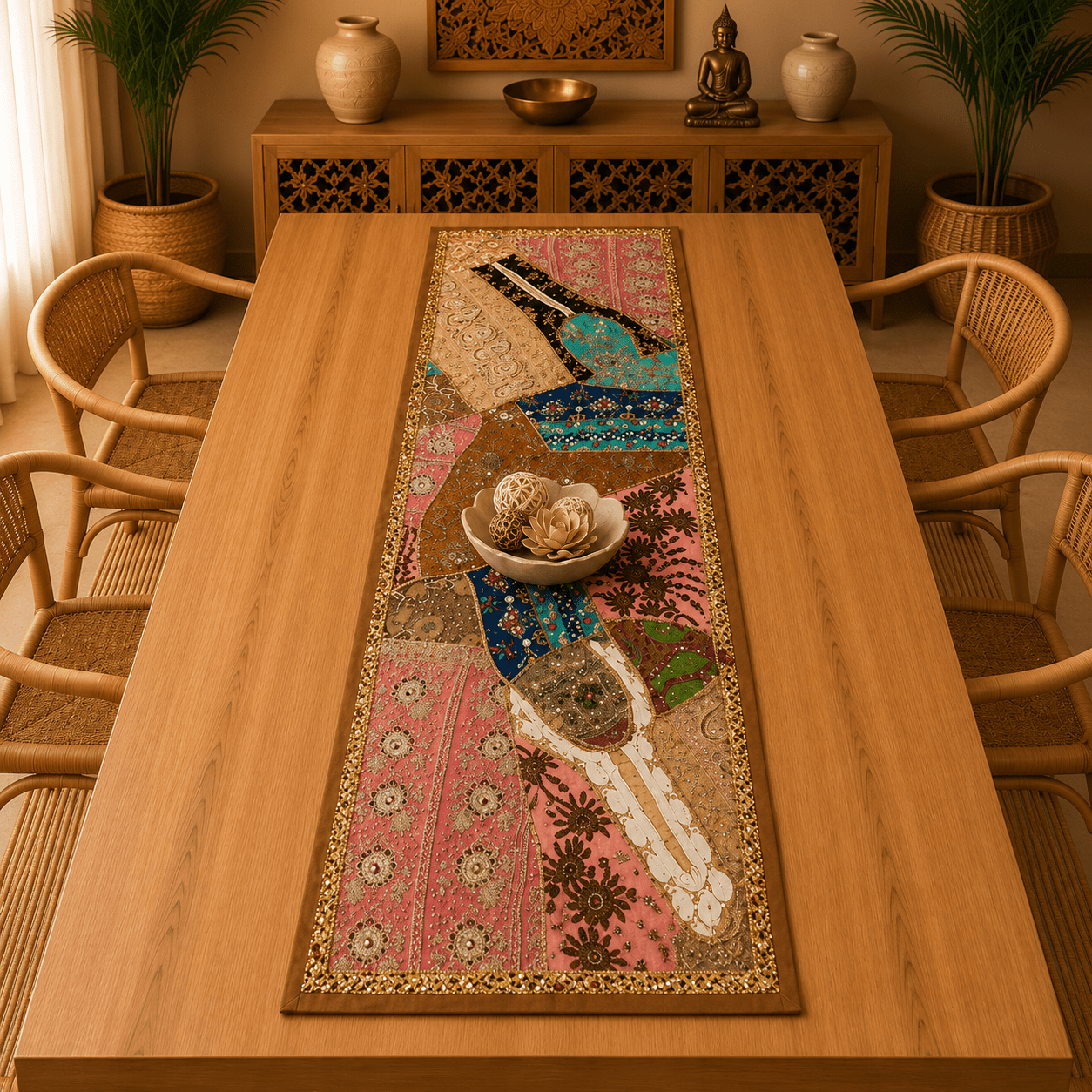 Centro de Mesa Patchwork Artesanal en Tonos Pastel - BOUTIQUEDELAINDIA