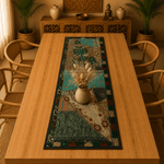 Centro de Mesa Decorativo Azul con Bordados Étnicos - BOUTIQUEDELAINDIA