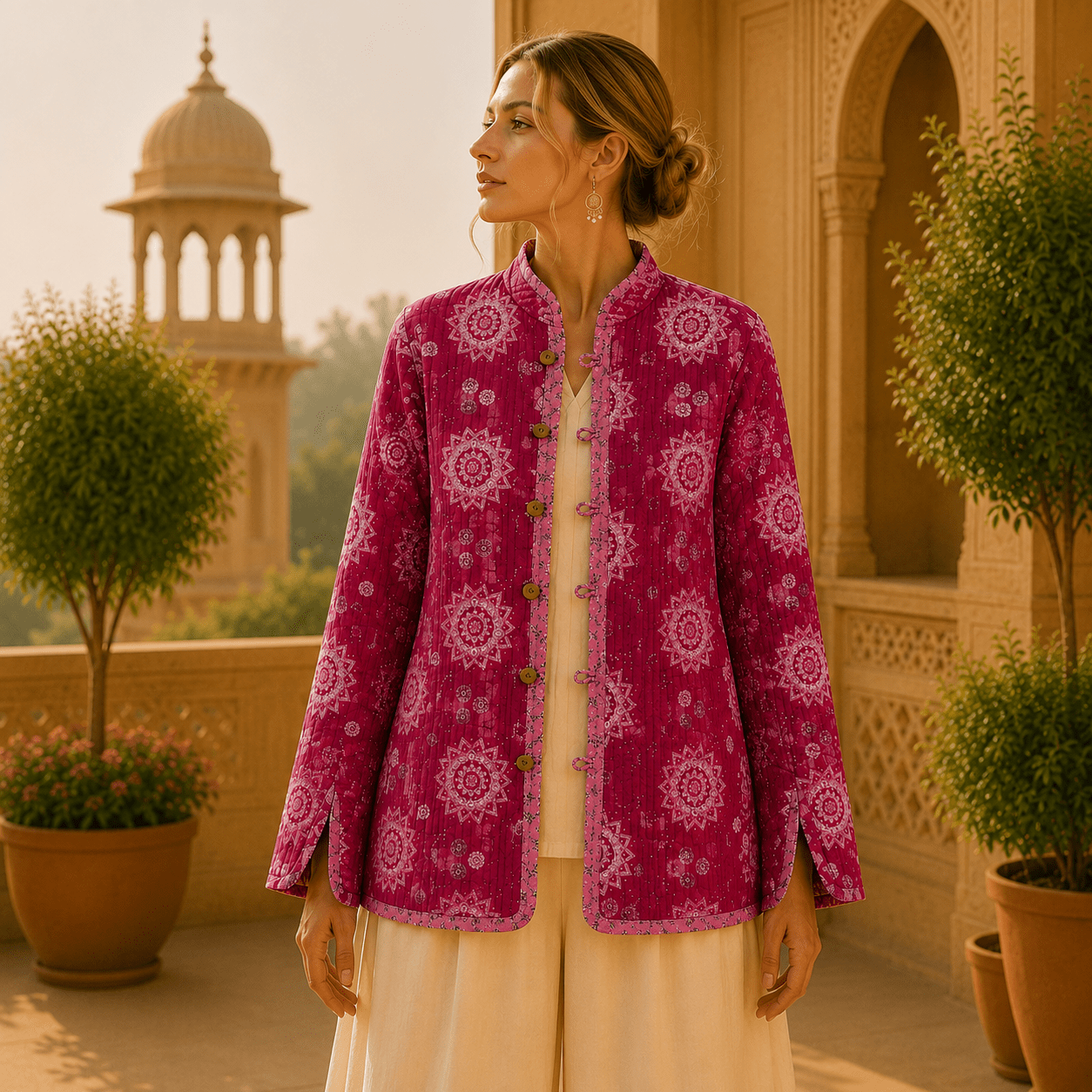Chaqueta Doble Faz Rosa Floral - BOUTIQUEDELAINDIA