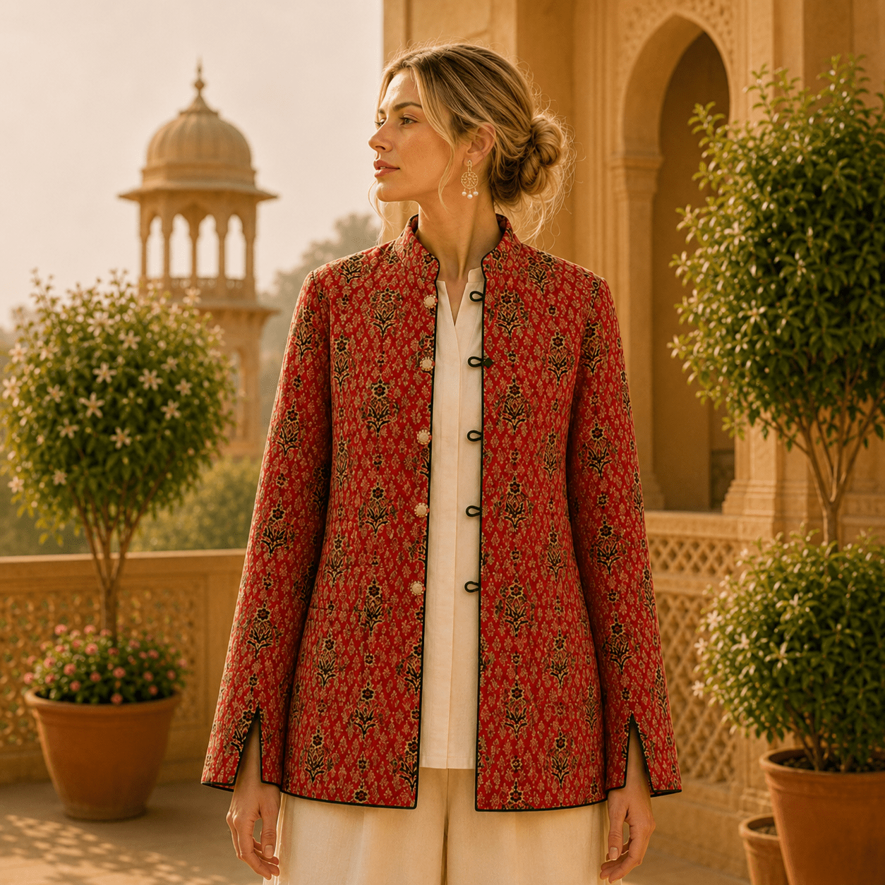 Chaqueta Doble Faz Rajasthan Coral Bloom