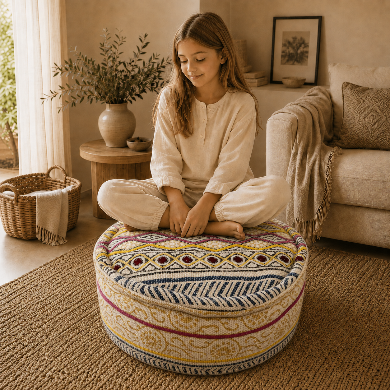 Puff Circular Asha Bordado Amarillo