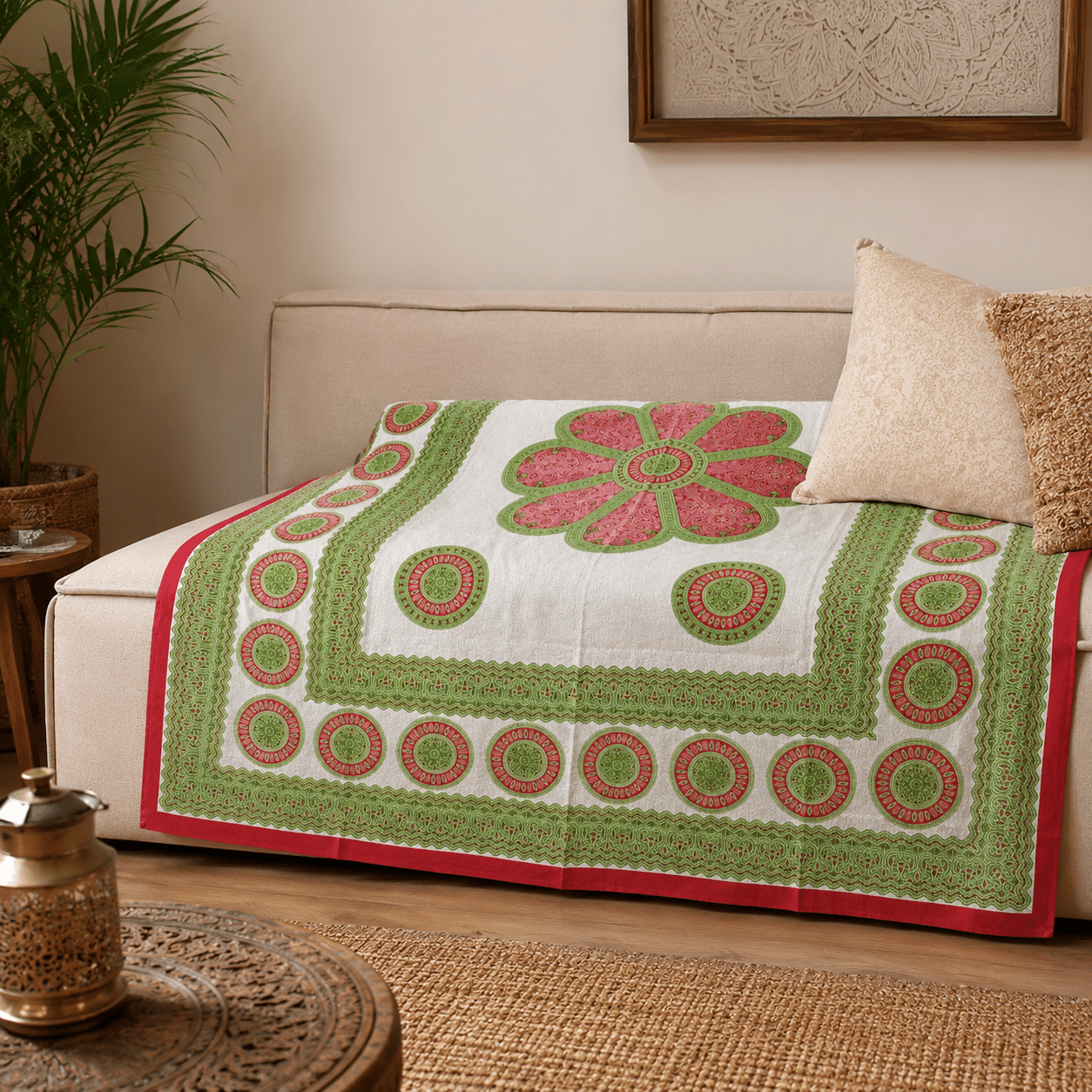 Tapiz Decorativo Floral Ananda Verde Carmesí - BOUTIQUEDELAINDIA