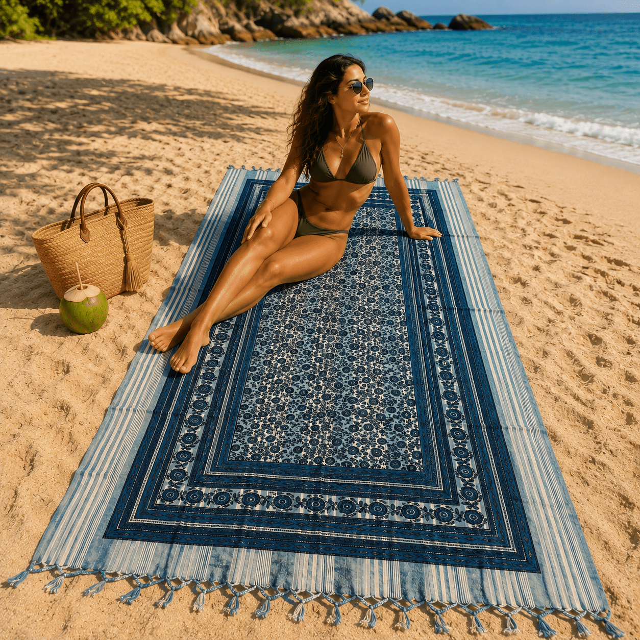 Tapiz Decorativo Rajput Azul Índigo - BOUTIQUEDELAINDIA