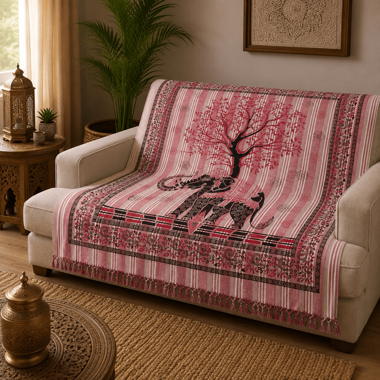Tela Decorativa Árbol de la Vida Gajendra Rosa - BOUTIQUEDELAINDIA