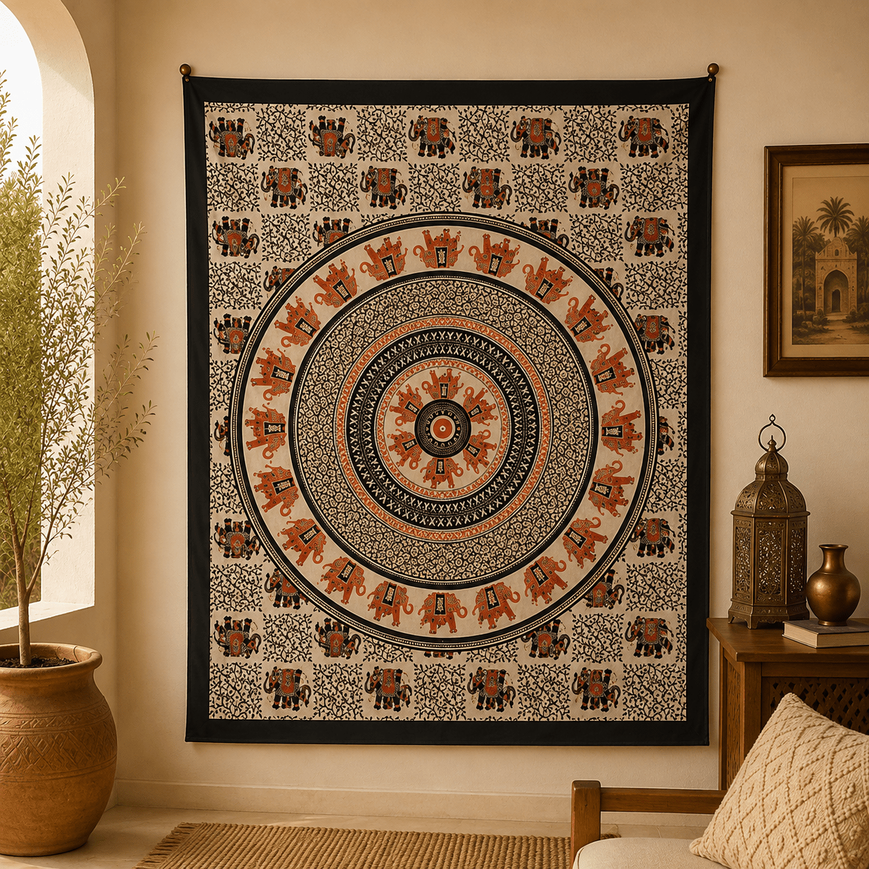 Tela Decorativa Mandala Gajendra Terracota - BOUTIQUEDELAINDIA