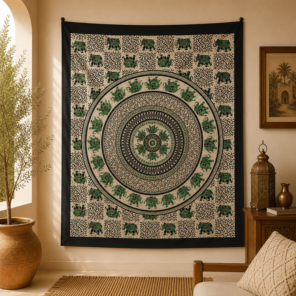 Tela Decorativa Mandala Gajendra Esmeralda - BOUTIQUEDELAINDIA