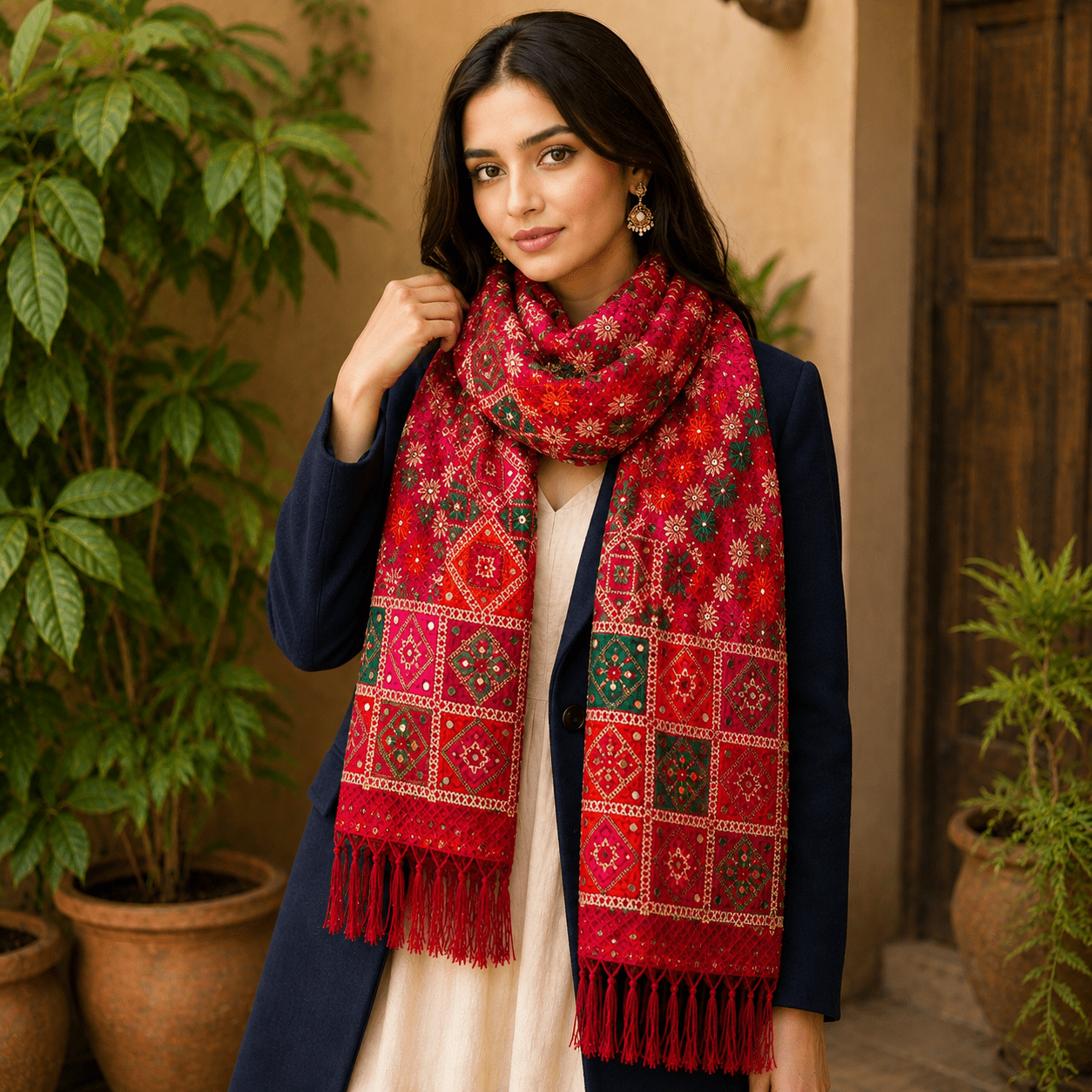 Pashmina Étnica Zafira Rubí - BOUTIQUEDELAINDIA