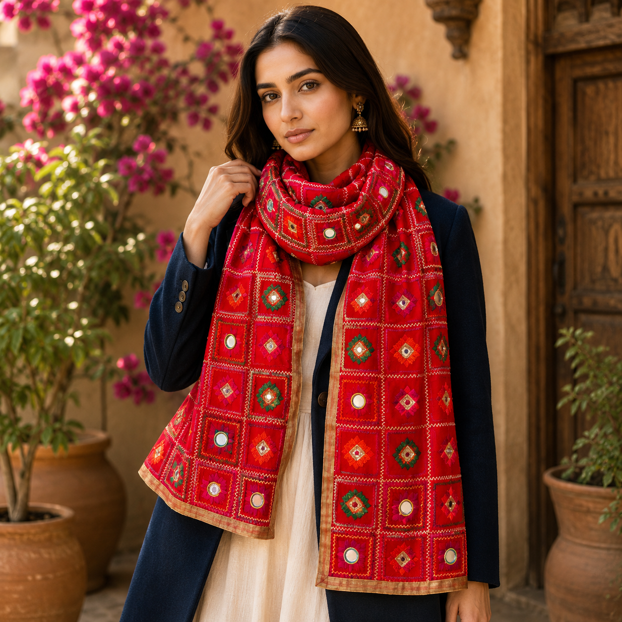 Pashmina Étnica Rubí Imperial - BOUTIQUEDELAINDIA