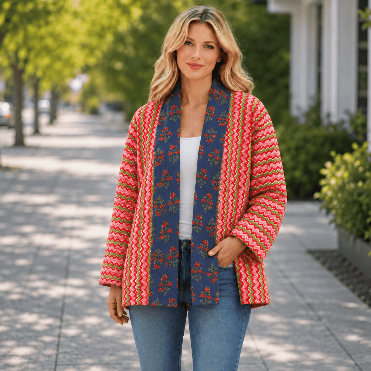 Kimono Agni Doble Faz Edición Especial Azul Floral - BOUTIQUEDELAINDIA