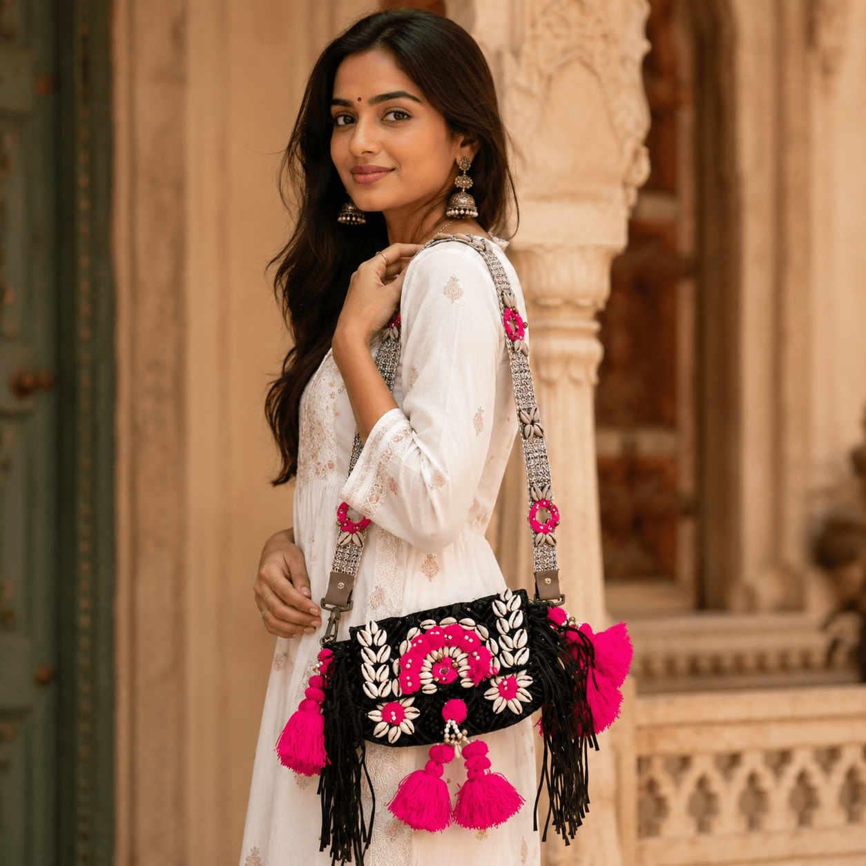 Bolso Boho Jaipur Espejos y Lentejuelas Azul - BOUTIQUEDELAINDIA