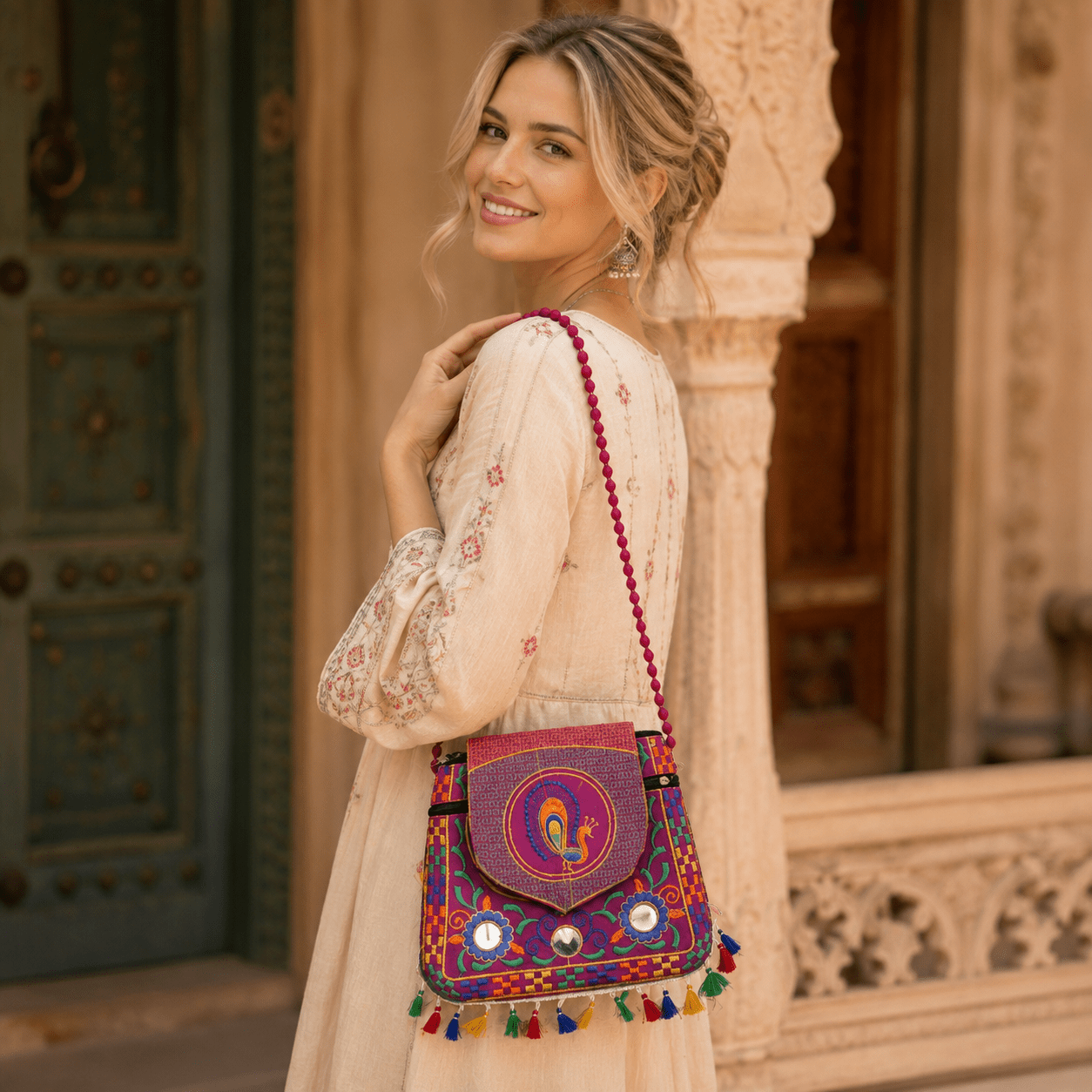 Bolso Pavo Real Violeta Gujarat - BOUTIQUEDELAINDIA