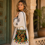 Bolso indio, bolso boho mujer, bordado, bolso con espejos India, cartera Boutique de la India Colombia.
