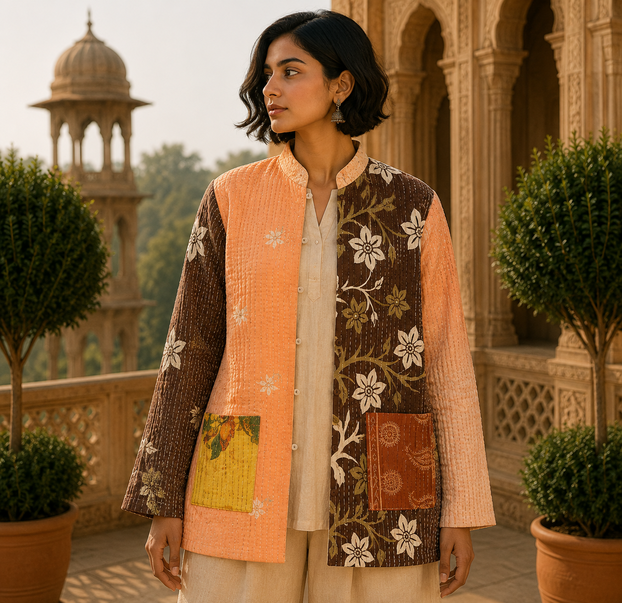 Chaqueta doble faz mujer, seda, reversible, ropa de India, Boutique de la India