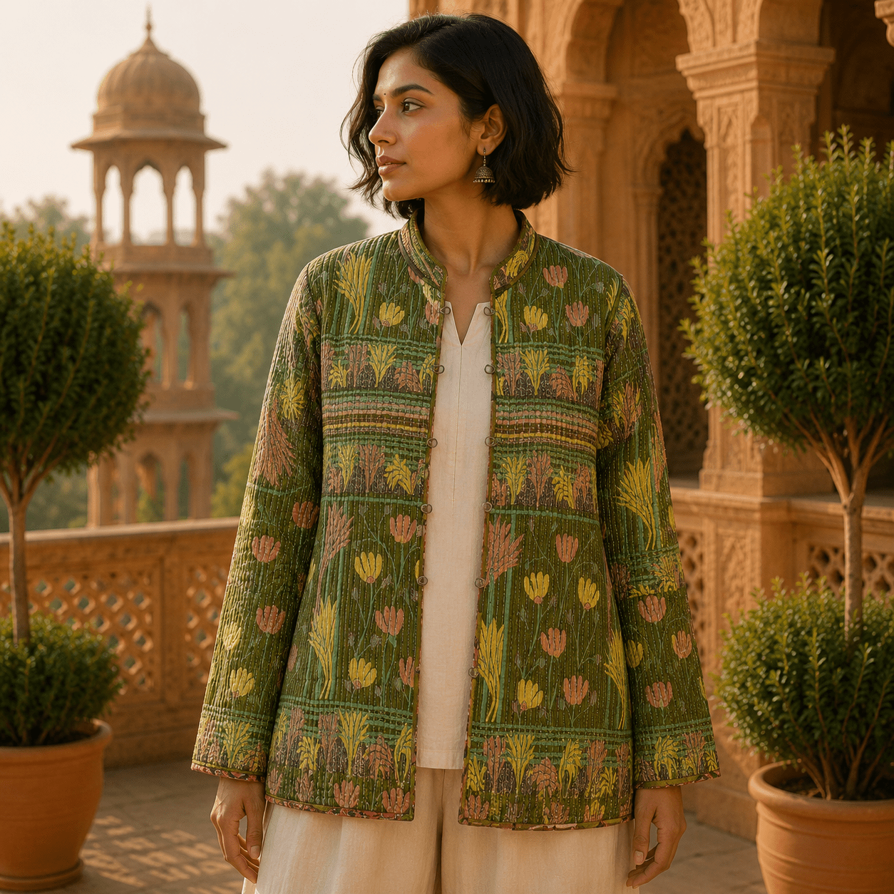 Chaqueta Doble Faz de Seda Vrindavan Garden - BOUTIQUEDELAINDIA