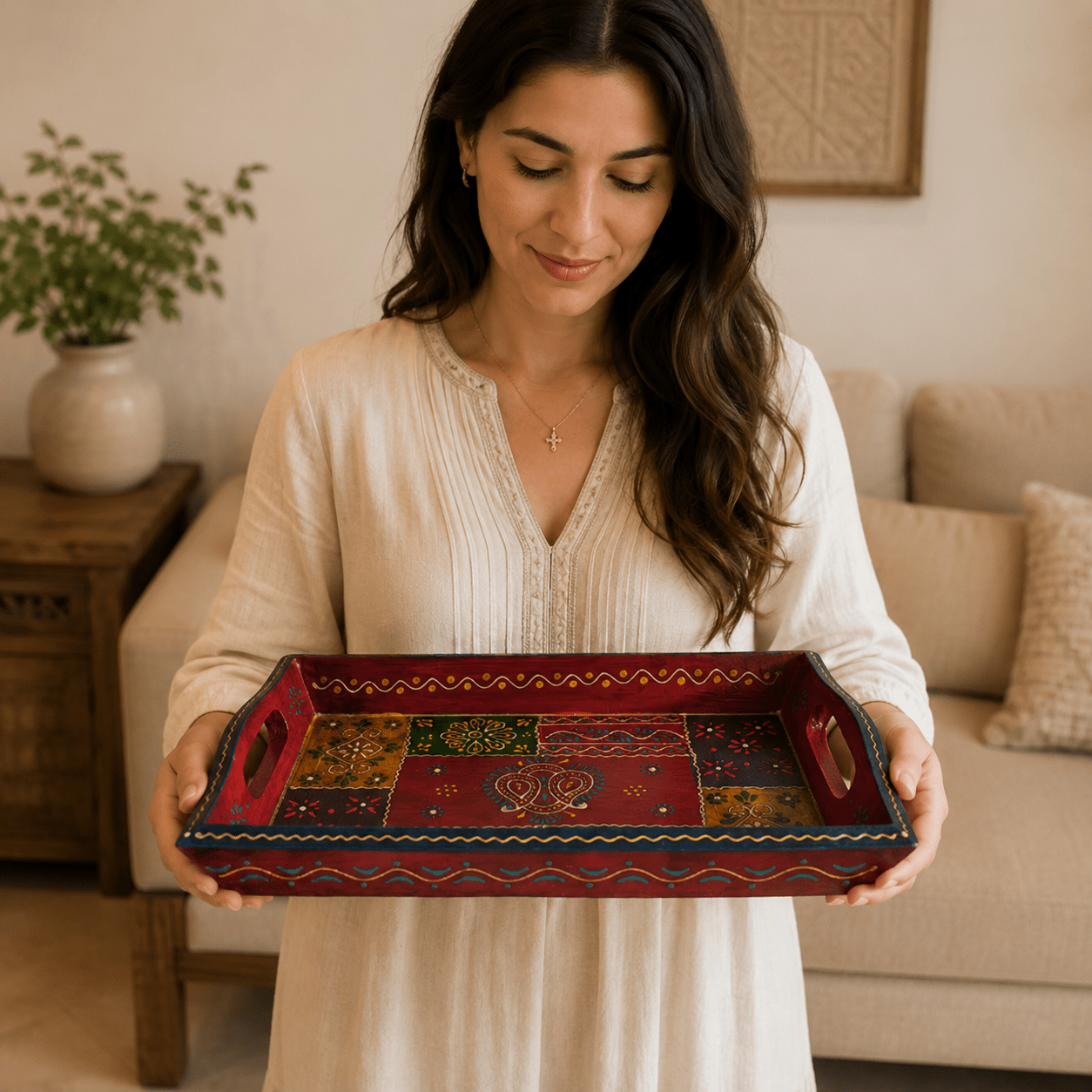 Bandeja Artesanal Mandala Shakti de Madera Pequeña - BOUTIQUEDELAINDIA