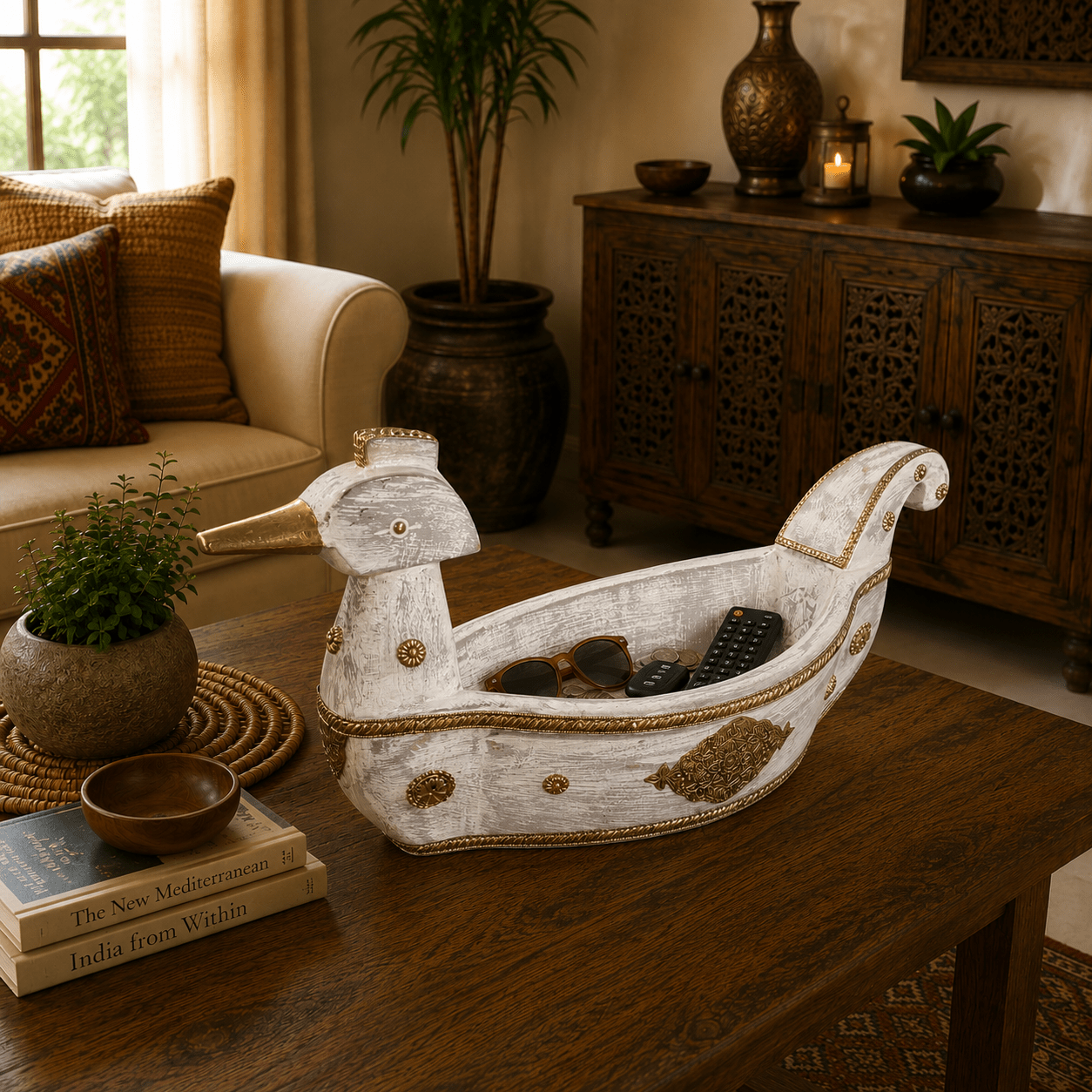 Figura Decorativa Artesanal Shveta Mayura Blanco - BOUTIQUEDELAINDIA