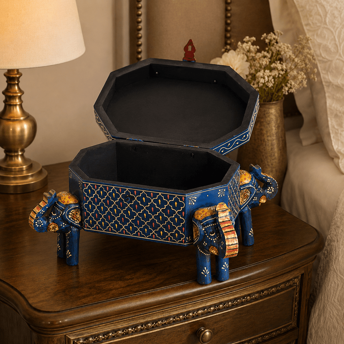 Joyero o Caja Decorativa Gaja Rangoli Azul - BOUTIQUEDELAINDIA