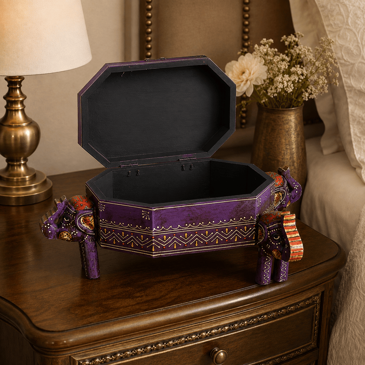 Joyero o Caja Decorativa Gaja Rangoli Morada - BOUTIQUEDELAINDIA