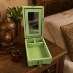 Joyero Artesanal Prakriti Verde con Espejo Plegable - BOUTIQUEDELAINDIA
