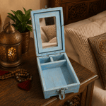 Joyero Artesanal Nila Azul con Espejo Plegable - BOUTIQUEDELAINDIA