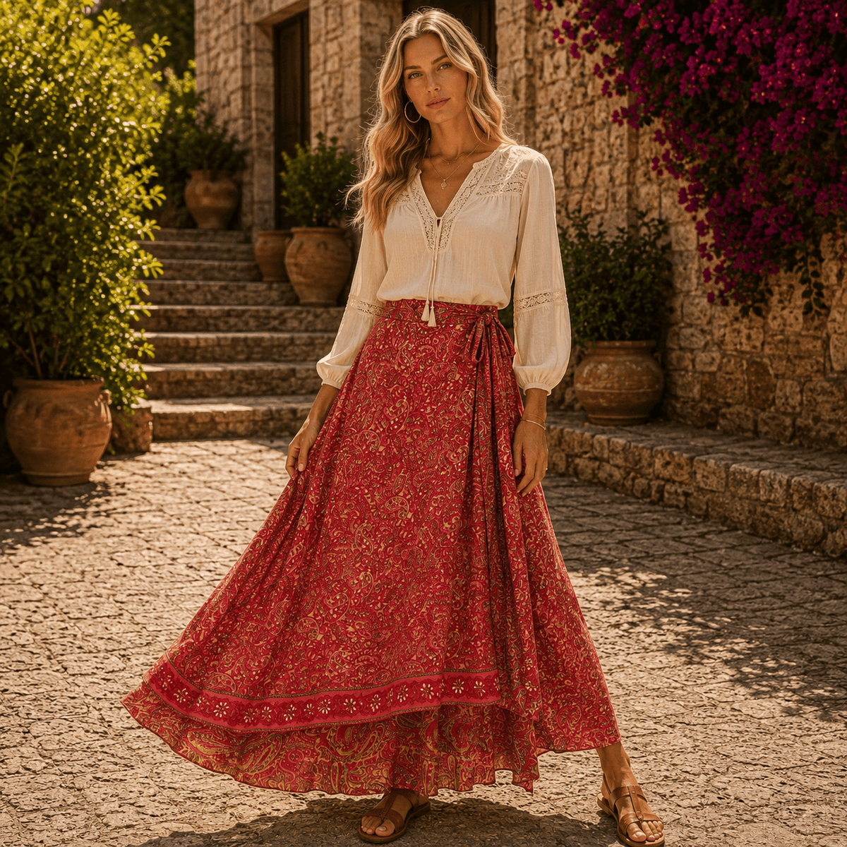 Falda Mágica Doble Faz Paisley Rubí - BOUTIQUEDELAINDIA