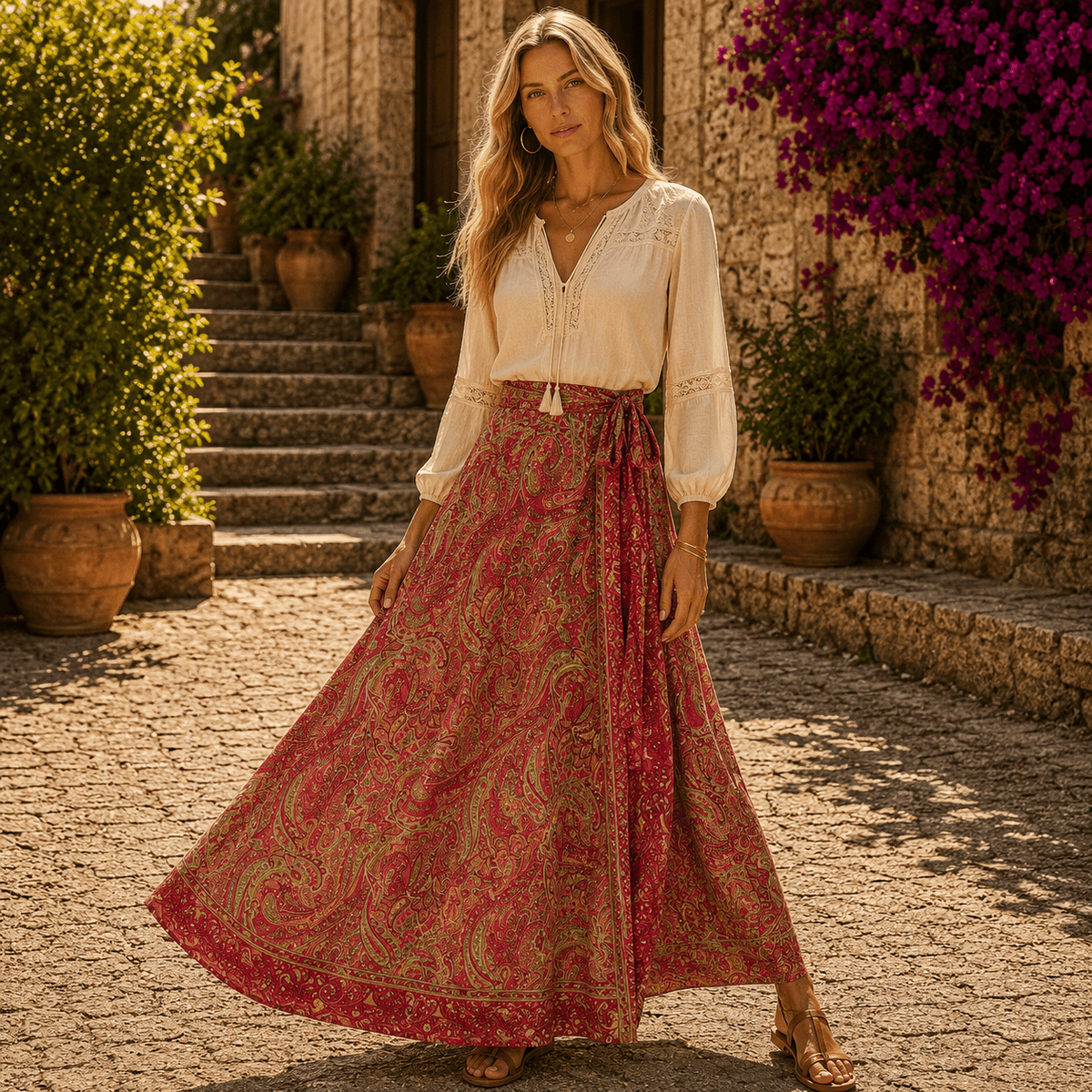 Falda Mágica Doble Faz Paisley Rubí - BOUTIQUEDELAINDIA