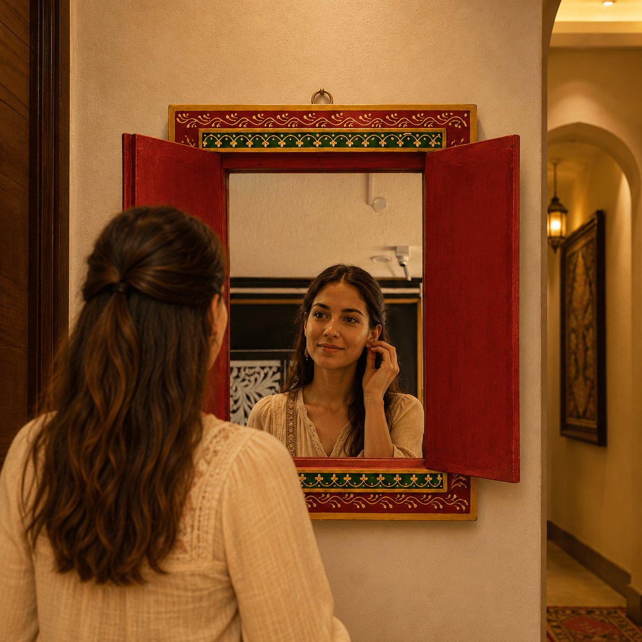 Espejo Decorativo Artesanal con Puertas Pintadas a Mano - BOUTIQUEDELAINDIA