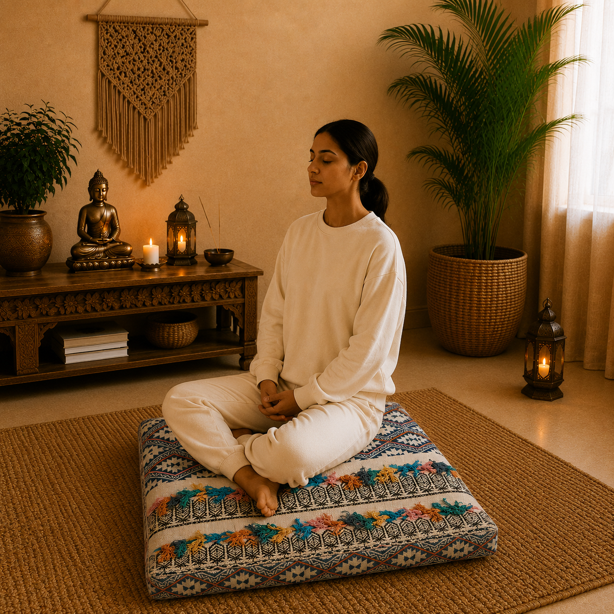 Cojín de Piso Oriental - Cojin bordado - Meditación - BOUTIQUEDELAINDIA