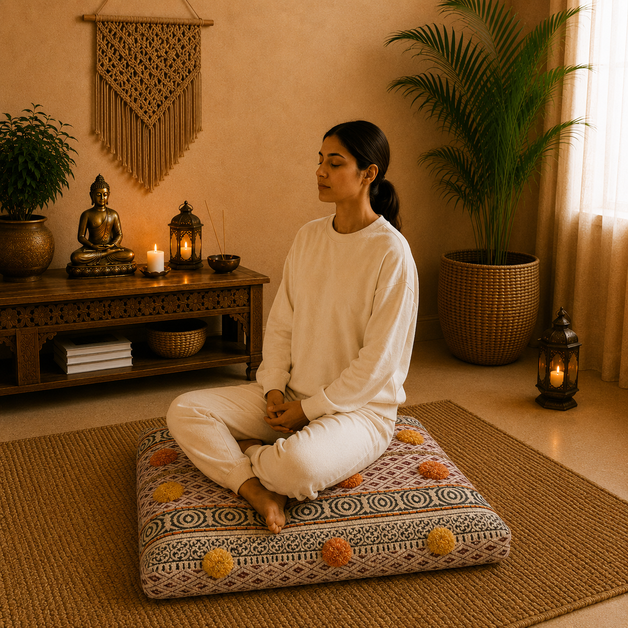 Cojín de Piso Oriental - Cojin bordado - Meditación - BOUTIQUEDELAINDIA
