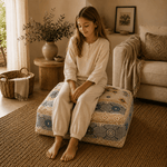 Puff Cuadrado Ishani Mostaza Bordado - BOUTIQUEDELAINDIA