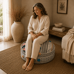 Puff Cicular Padma Coral Bordado - BOUTIQUEDELAINDIA