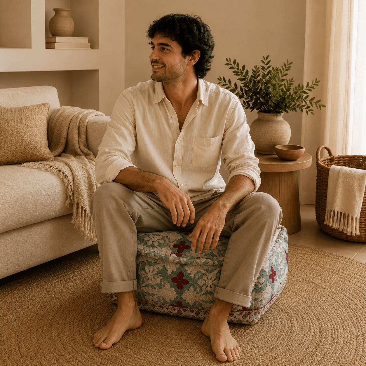 Puff Cubo Anaya Floral Artesanal - BOUTIQUEDELAINDIA