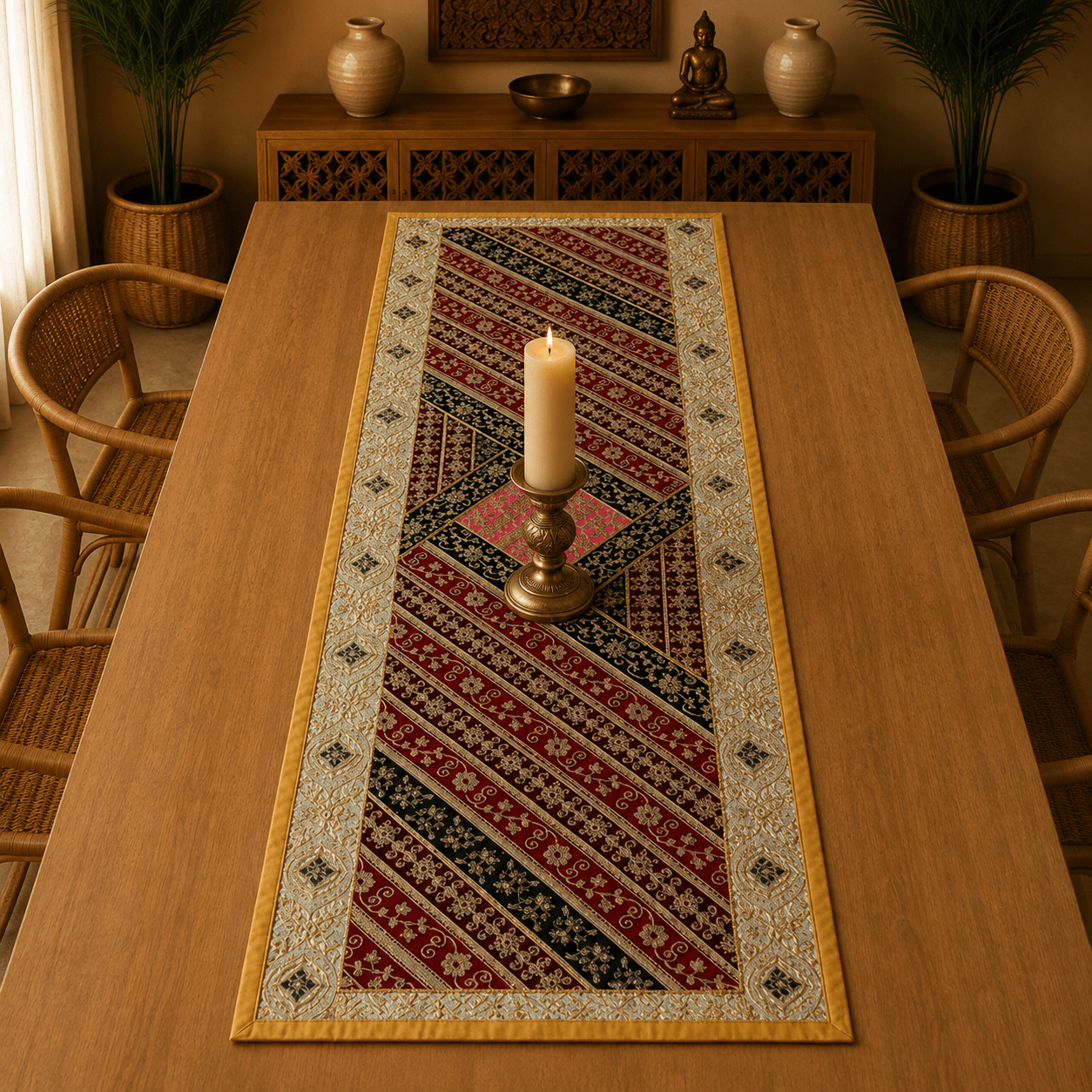 Camino de Mesa Rubí Bordado Artesanal - BOUTIQUEDELAINDIA