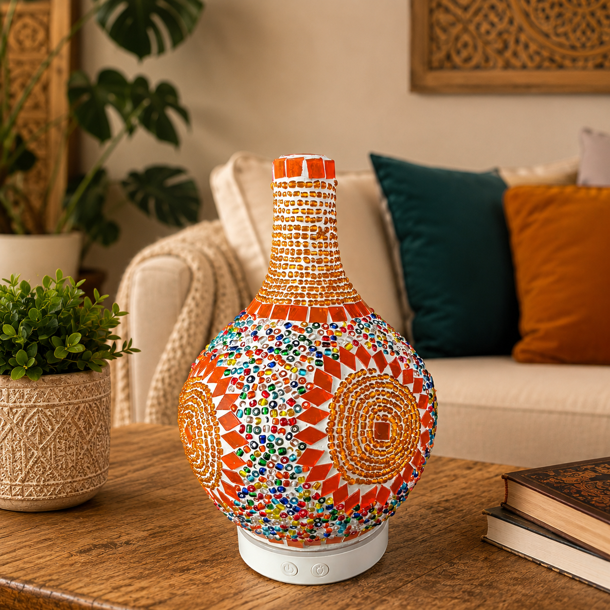 Lámpara turca mosaico, humidificador LED, difusor de aromas, Boutique de la India Colombia