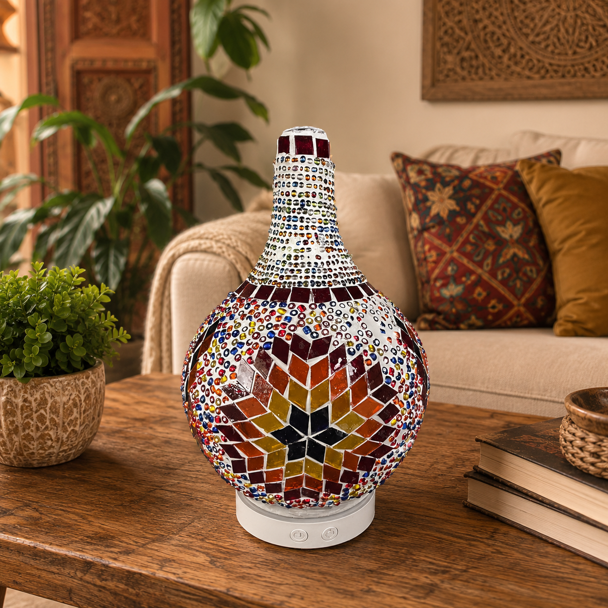 Lámpara turca mosaico, humidificador LED, difusor de aromas, Boutique de la India Colombia