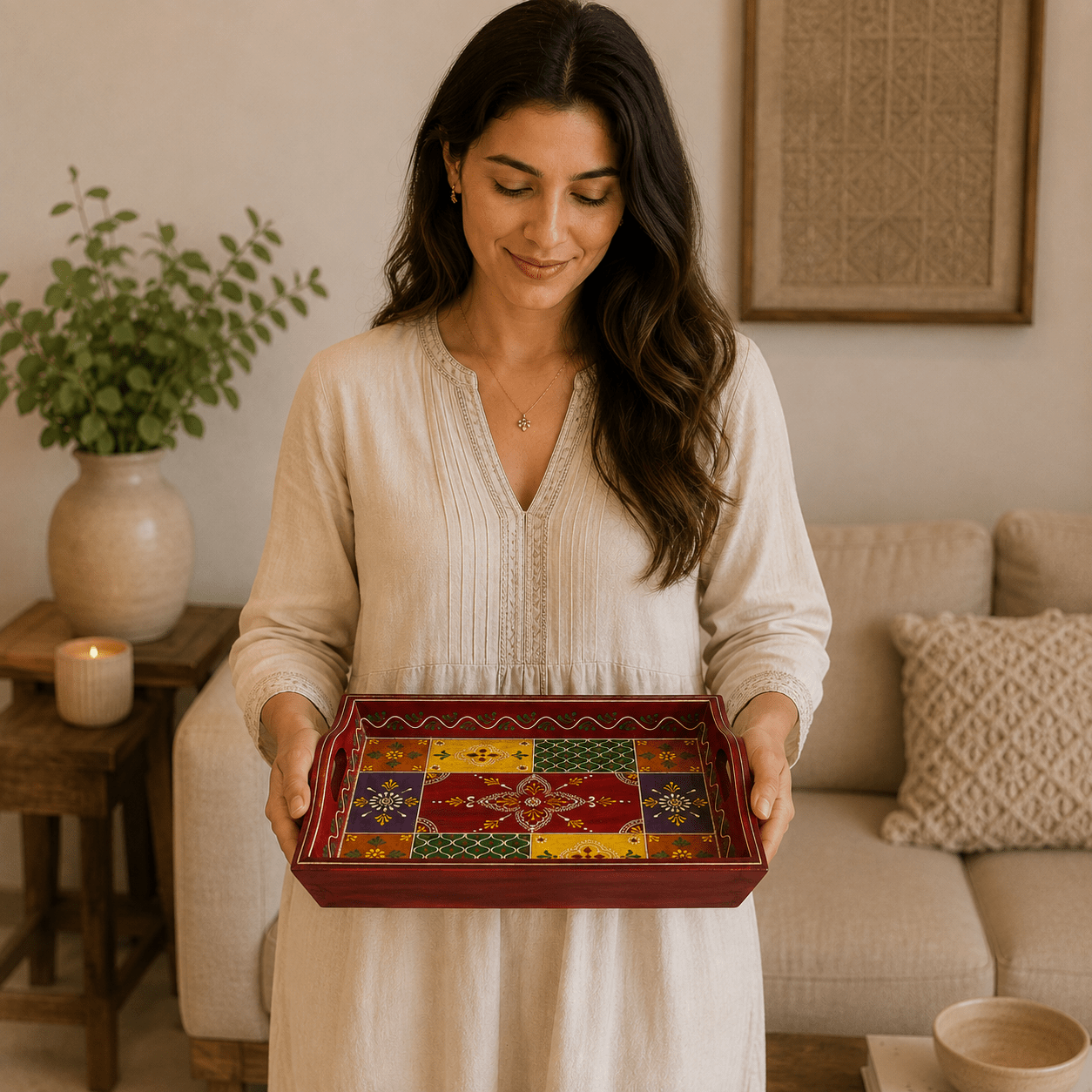 Bandeja Rajasthan Mosaico Tradicional Mediana - BOUTIQUEDELAINDIA