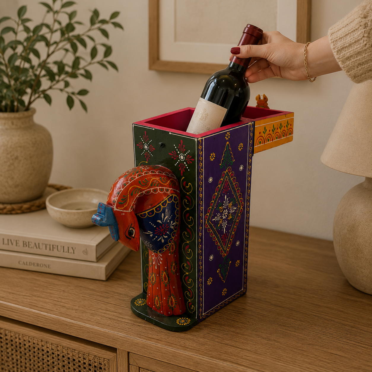 Portavino Artesanal Loro Rajasthan - BOUTIQUEDELAINDIAENCOLOMBIA