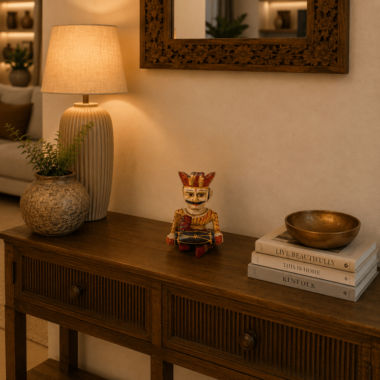 Figura Decorativa Músico de Rajasthan - Tambor - BOUTIQUEDELAINDIA
